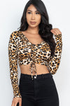 Leopard Print Strap Ruched Front Crop Top